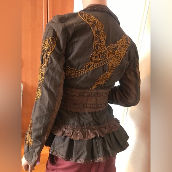 Jean Paul Gaultier Jackets & Blazers - Jean Paul Gaultier embroidered brown jacket with leather detailing in sz S.